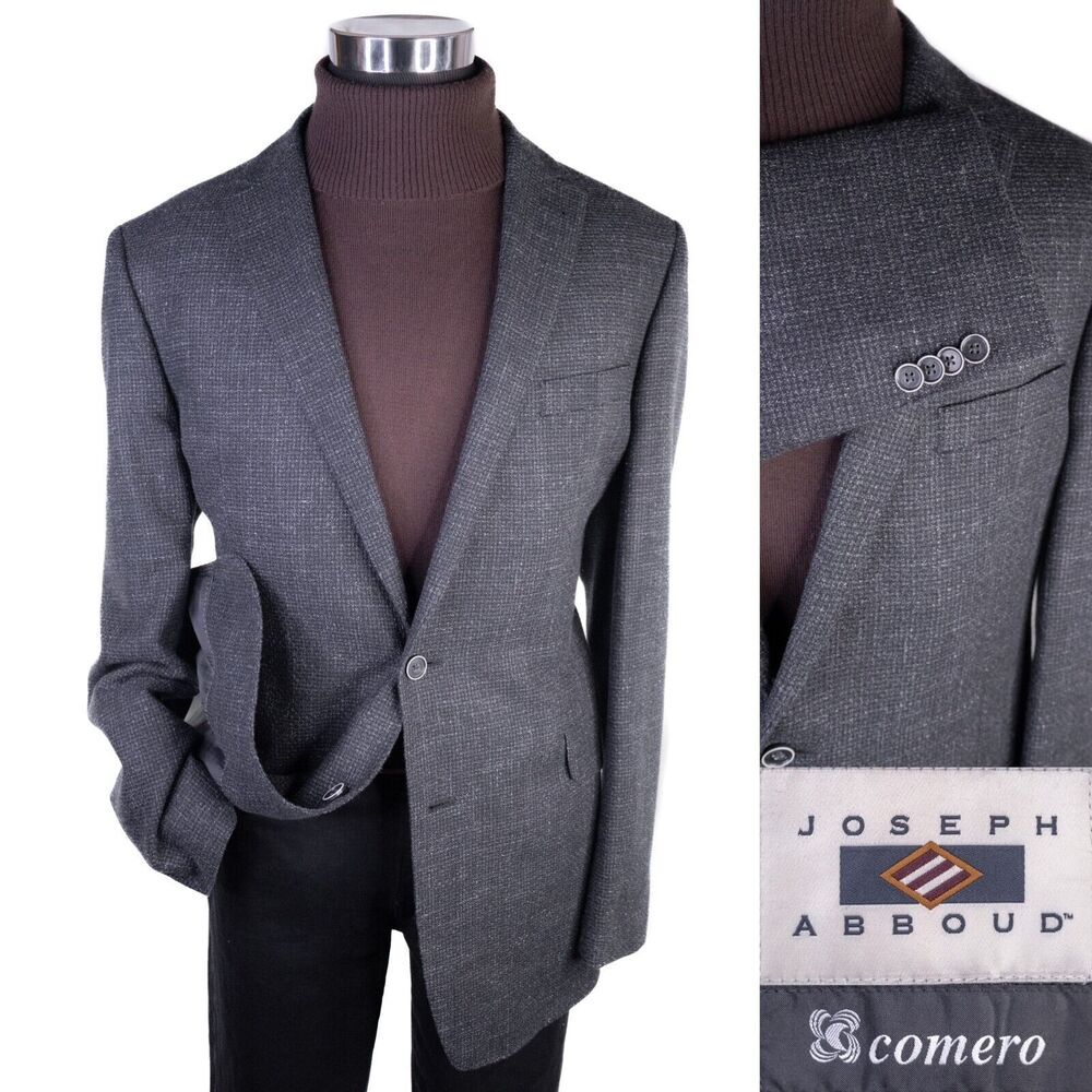 Joseph Abboud Heritage COMERO Sport Coat Men Size 46L Gray Wool/Cotton 2 Button